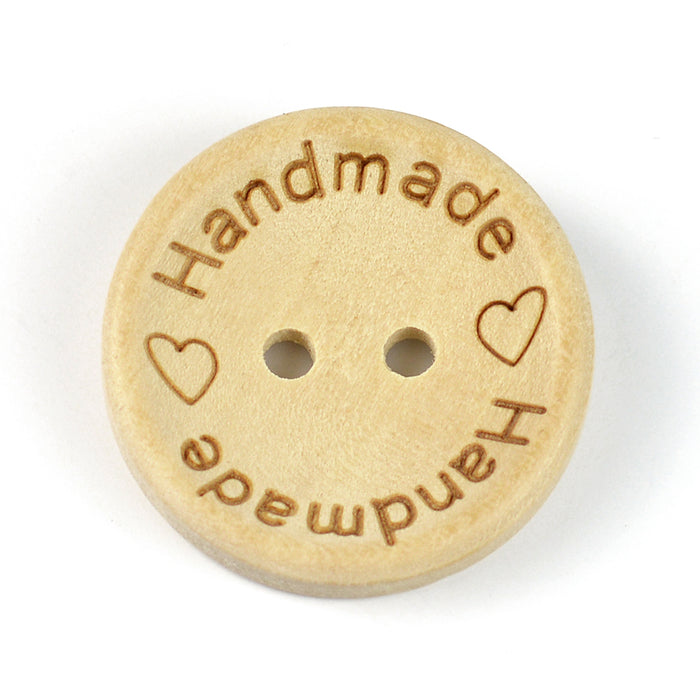 Natural wooden buttons "handmade" 25mm, 10-pack