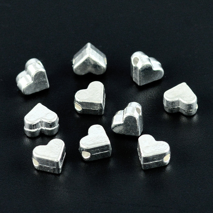 Metal beads, hearts, silver, 8mm, 25pcs