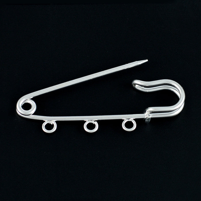 Kilt pin with 3 loops, silver, 50mm, 1pc
