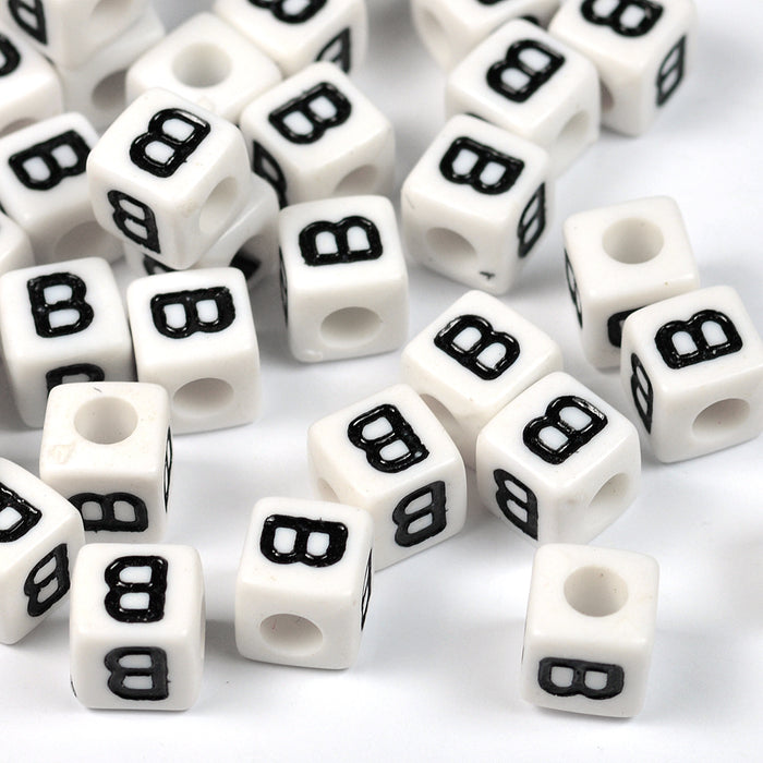 White letter beads, cube, 8mm, A–Z