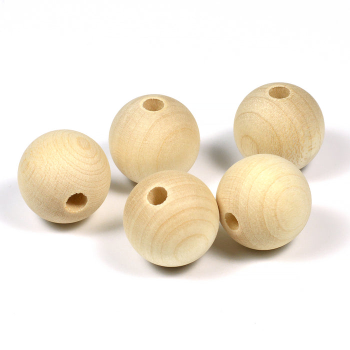 Wooden beads, 20mm, untreated, 10 pcs