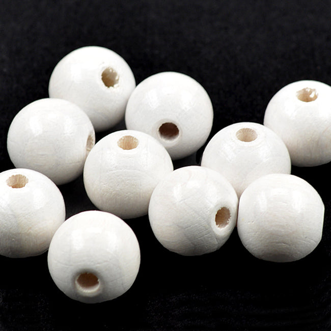 Wooden beads, 15mm, white, 20 pcs