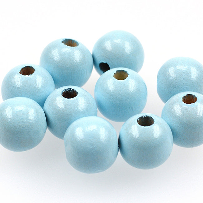 Wooden beads, 15mm, light blue, 20pcs