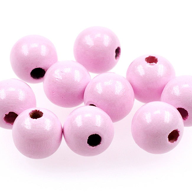 Wooden beads, 15mm, light pink, 20pcs
