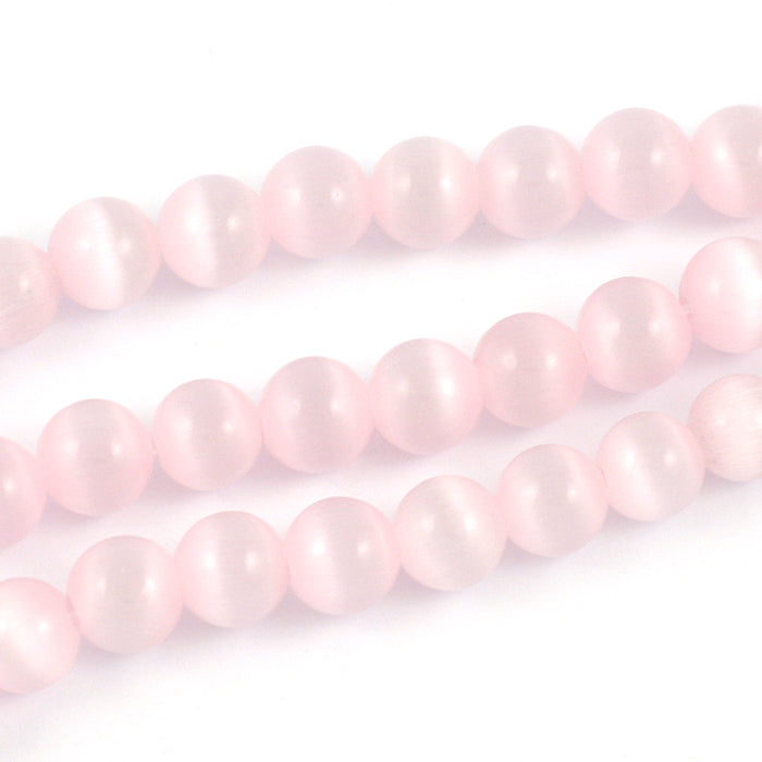 Cat eye glass beads, light pink, 6mm