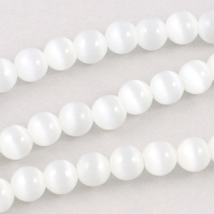 Cat eye glass beads, white, 6mm