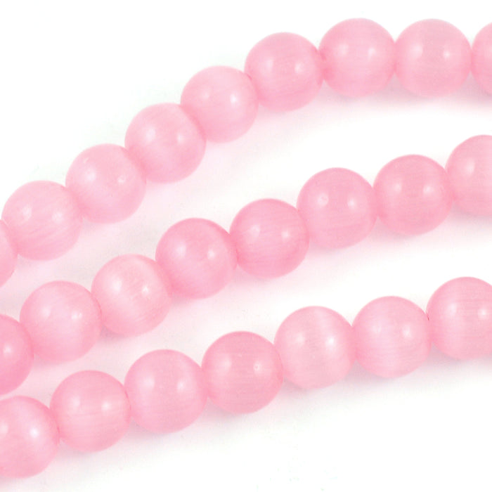 Cat eye glass beads, pink, 6mm