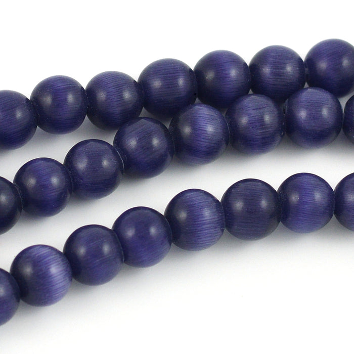 Cat eye glass beads, indigo, 6mm
