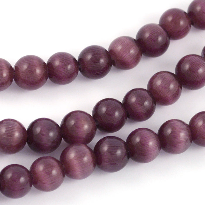 Cat eye glass beads, plum, 6mm
