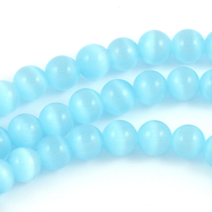 Cat eye glass beads, light blue, 6mm