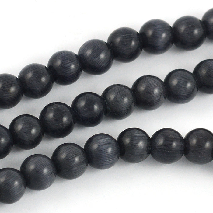 Cat eye glass beads, anthracite, 6mm