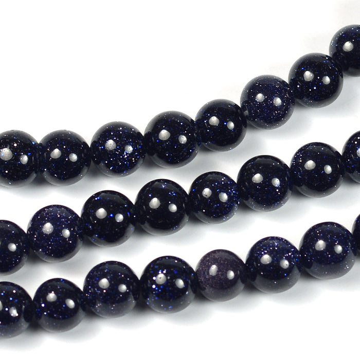Goldstone glass beads, midnight blue, 6mm