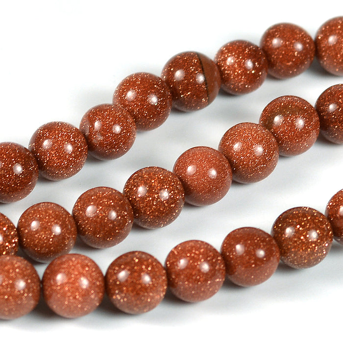 Golden stone glass beads, brown, 6mm