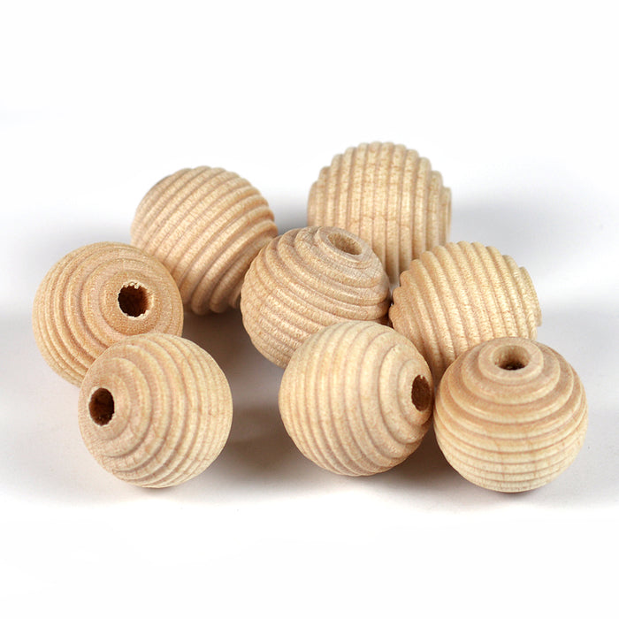 Grooved wooden beads, 14mm, untreated, 16pcs