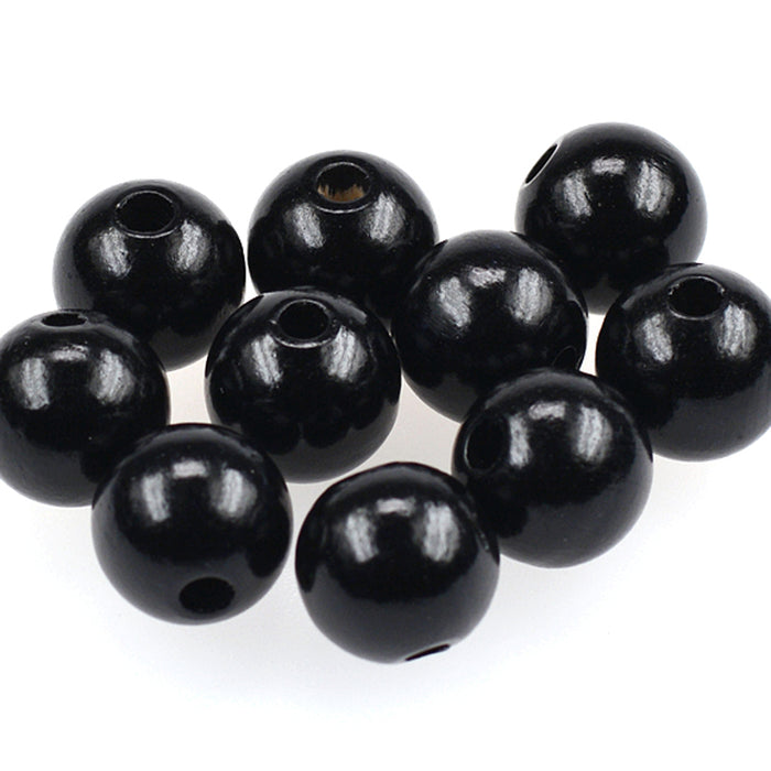 Wooden beads, 15mm, black, 20pcs