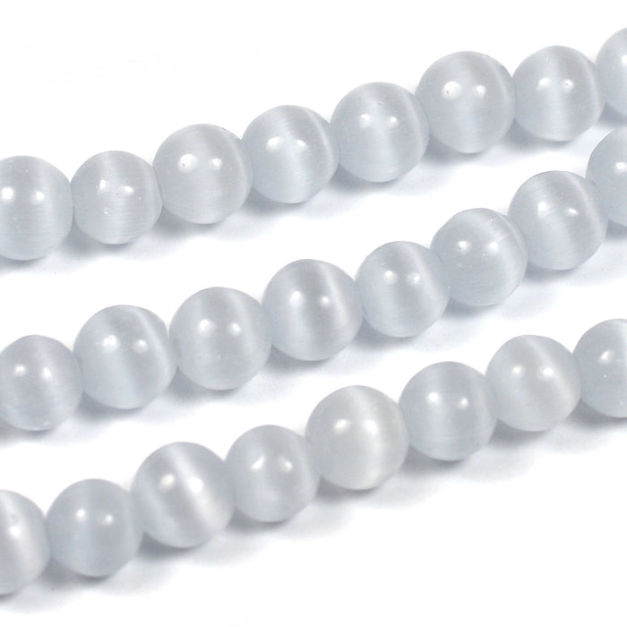 Cat eye glass beads, light grey, 6mm