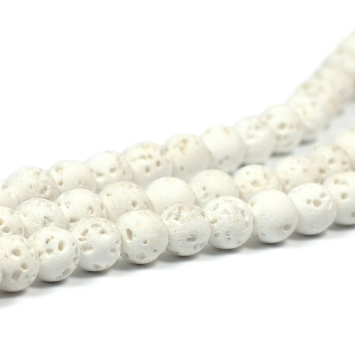 Lava beads, white, 6mm