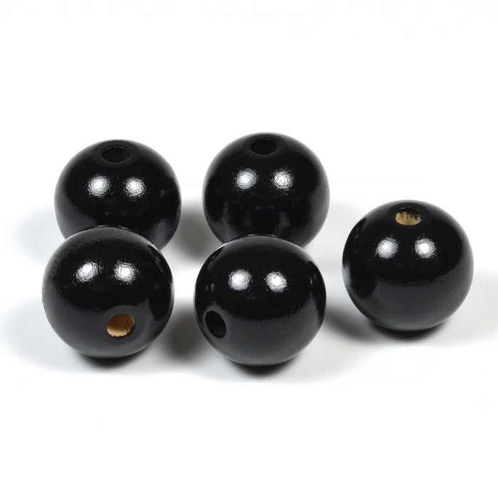 Wooden beads, 20mm, black, 10pcs