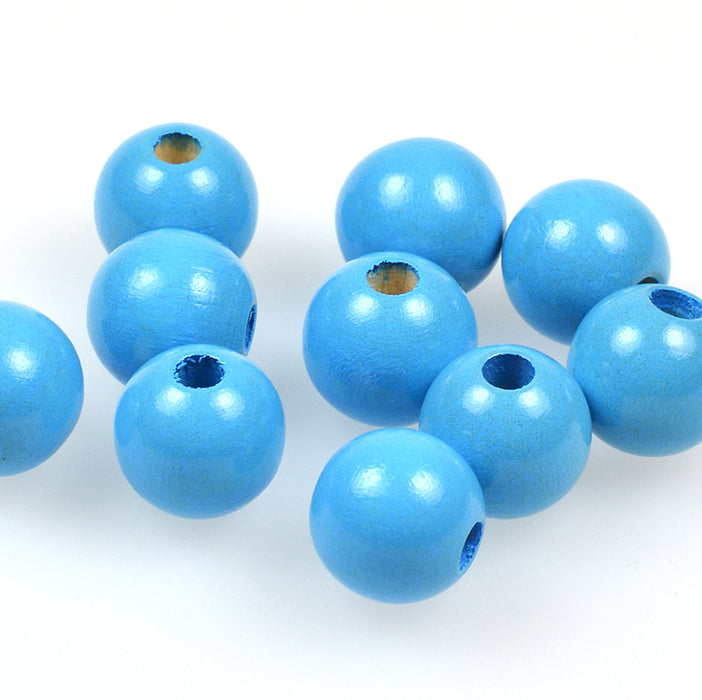 Wooden beads, 15mm, sky blue, 20pcs