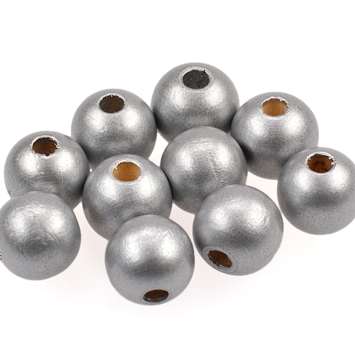 Wooden beads, 15mm, silver, 20pcs