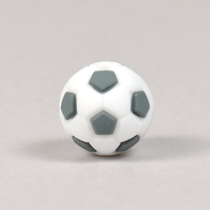 Rund silikonpärla, fotboll, 15mm
