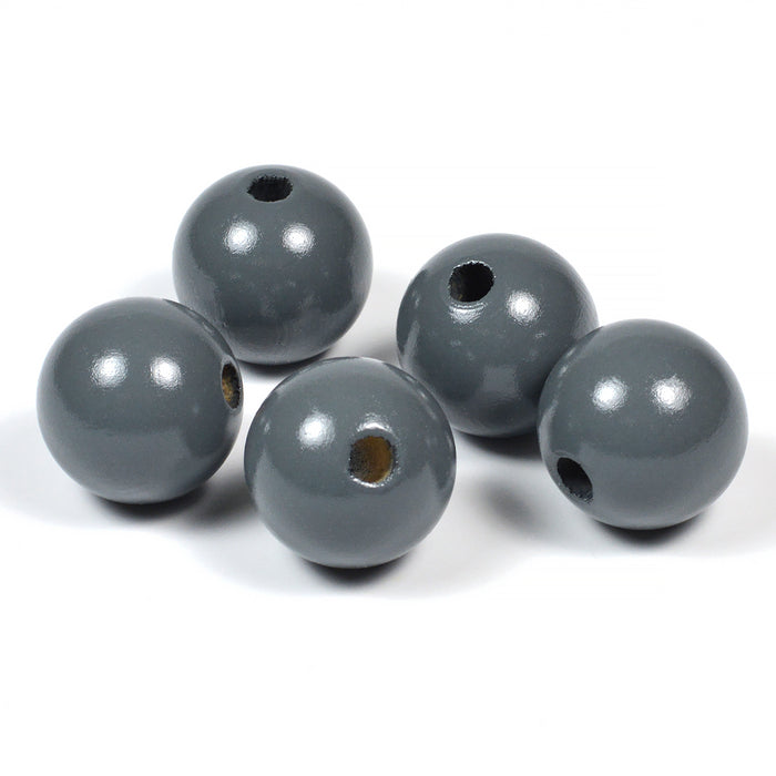 Wooden beads, 20mm, dark grey, 10pcs
