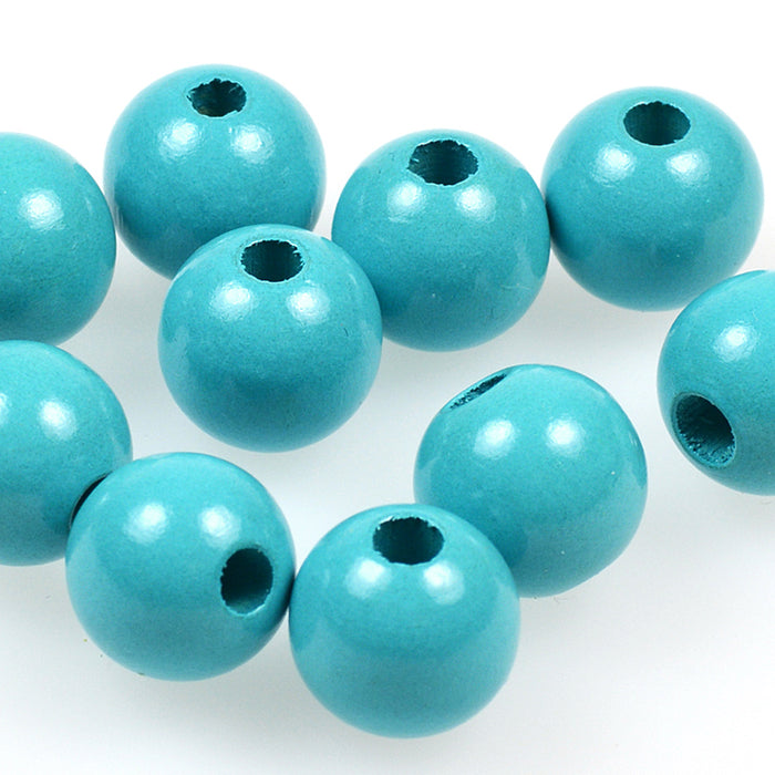 Wooden beads, 15mm, turquoise, 20pcs