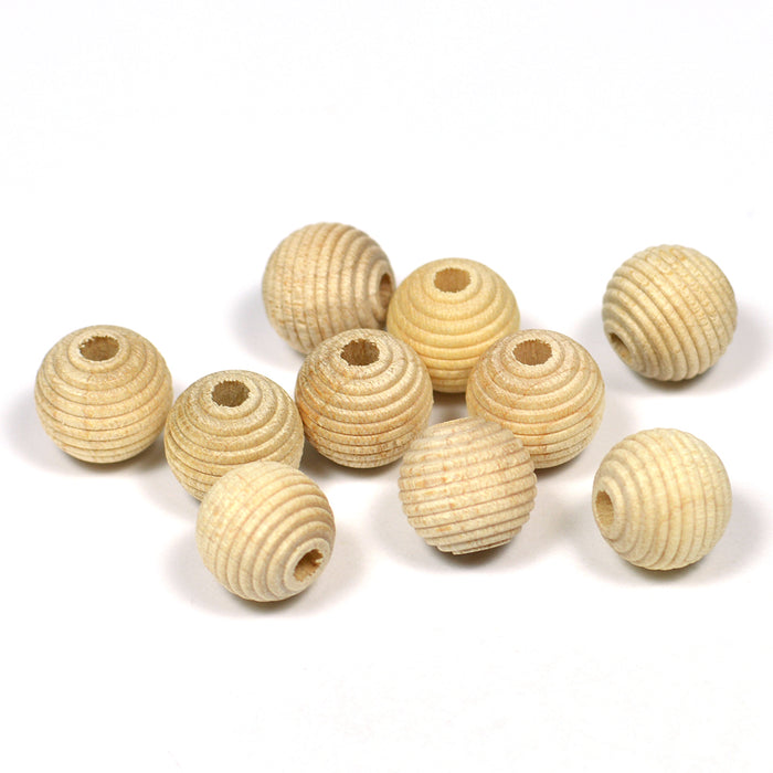 Grooved wooden beads, 10mm, untreated, 35pcs