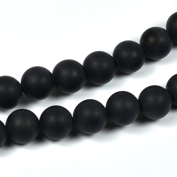 Syntetiske svartsteinsperler, matt sorte, 8mm