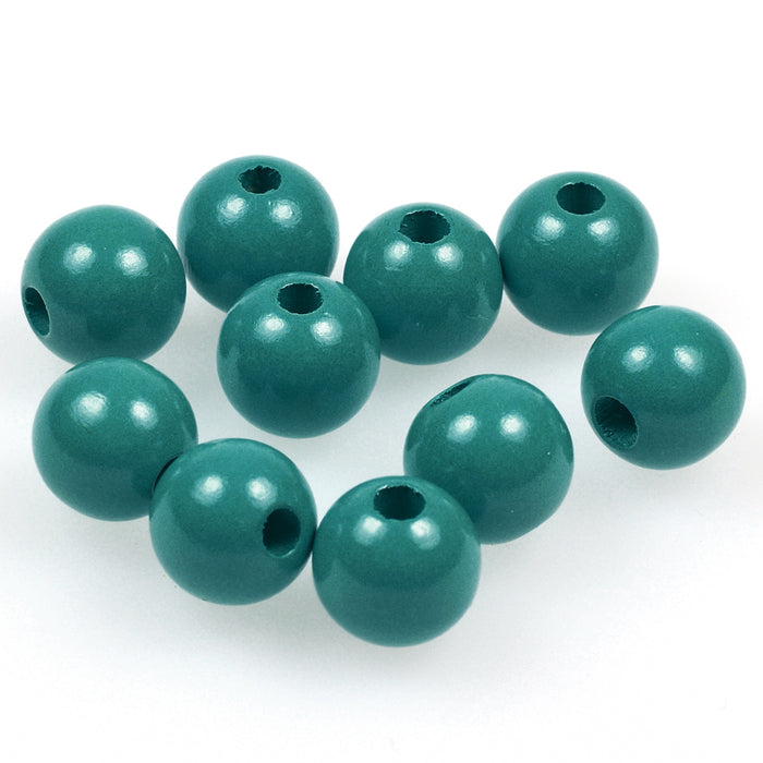 Wooden beads, 12mm, petrol, 35pcs