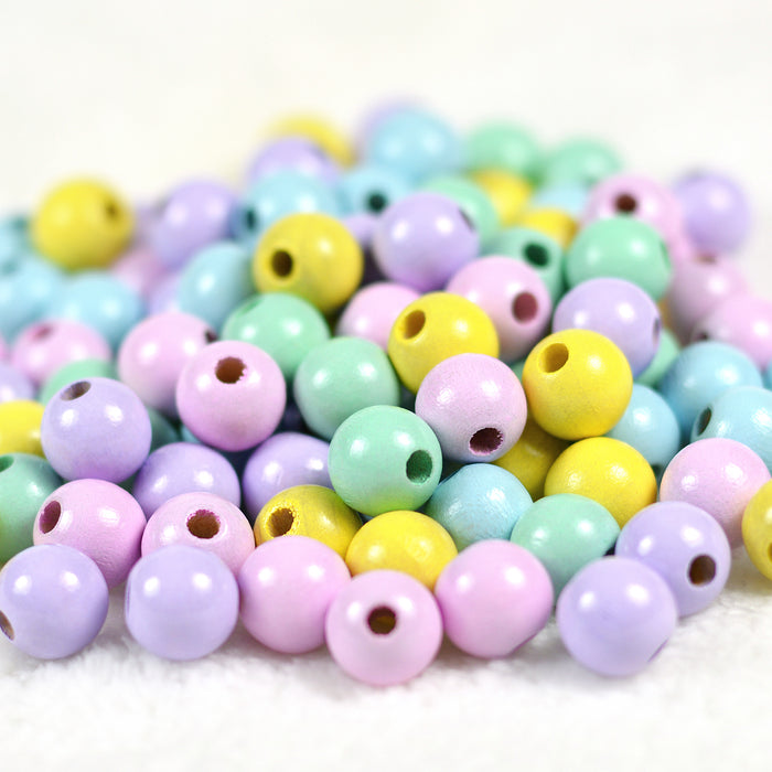 Wooden beads, 10mm, pastel mix, 100pcs