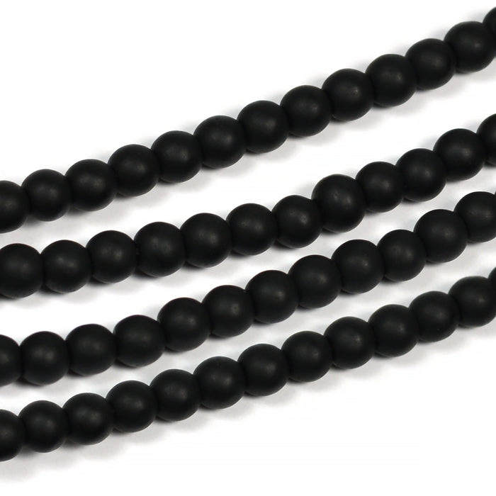 Syntetiska blackstone pärlor, mattsvart, 4mm