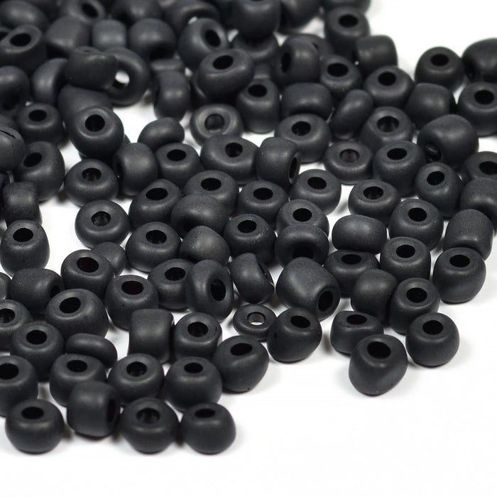 Seed Beads, 4mm, frostad svart, 30g