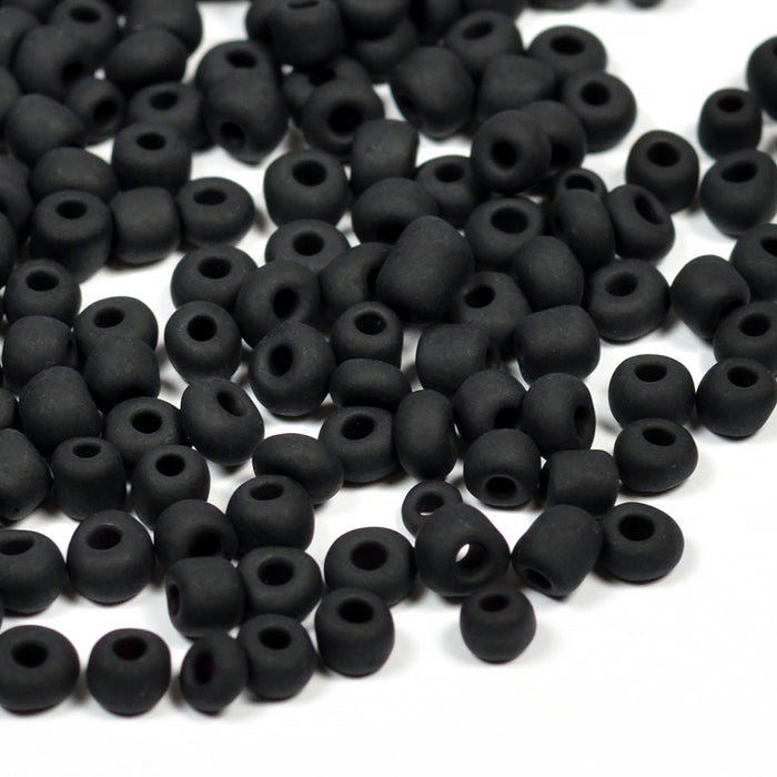 Seed Beads, 4mm, frosted matte black