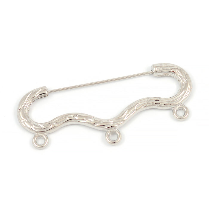 Wavy kilt pin with 3 loops, antique silver, 47mm, 1pc