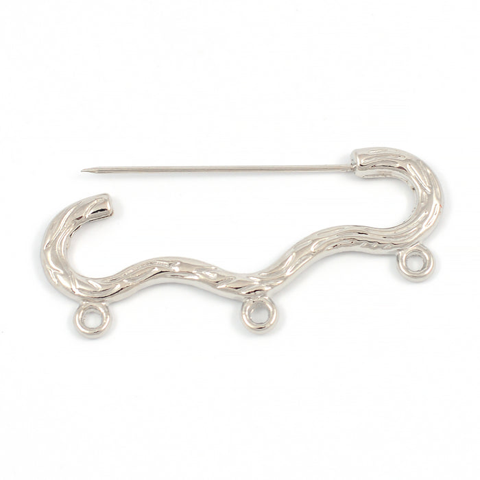 Wavy kilt pin with 3 loops, antique silver, 47mm, 1pc
