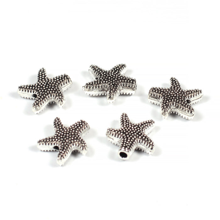 Metal beads, starfish, antique silver, 10mm, 10pcs