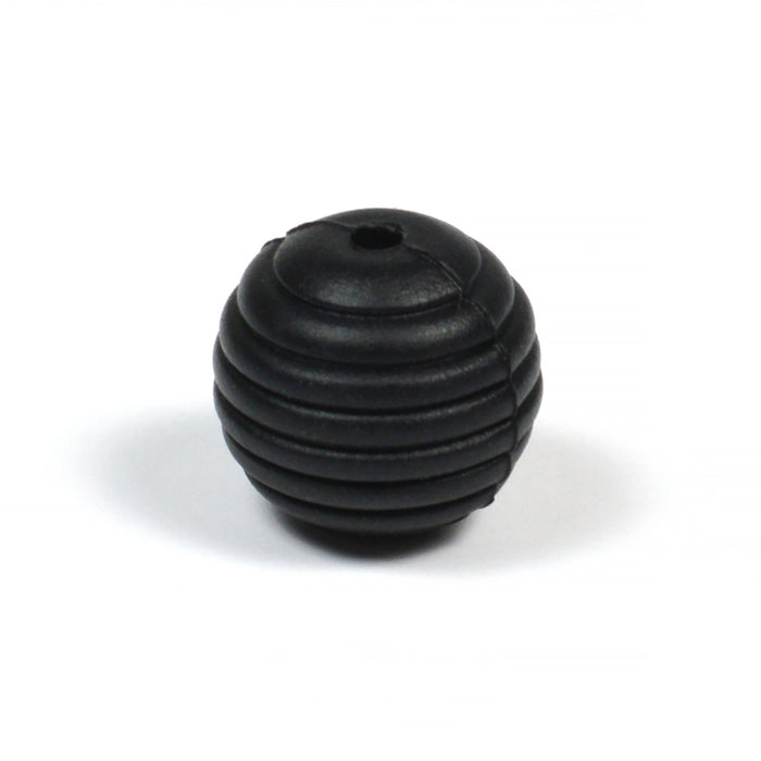 Ribbed silicone bead, black, 15mm