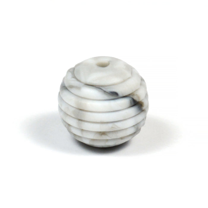 Ribbed silicone bead, marble, 15mm