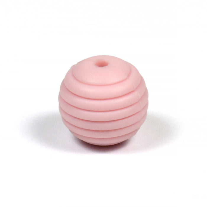 Ribbed silicone bead, powder pink, 15mm