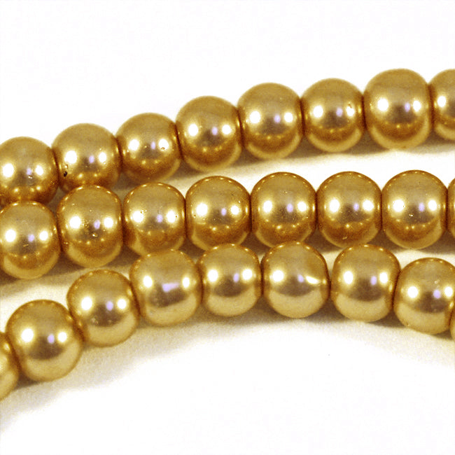 Waxed glass beads, gold, 6mm