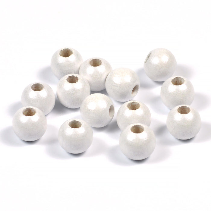 Wooden beads, 8mm, mother-of-pearl-white, 60pcs
