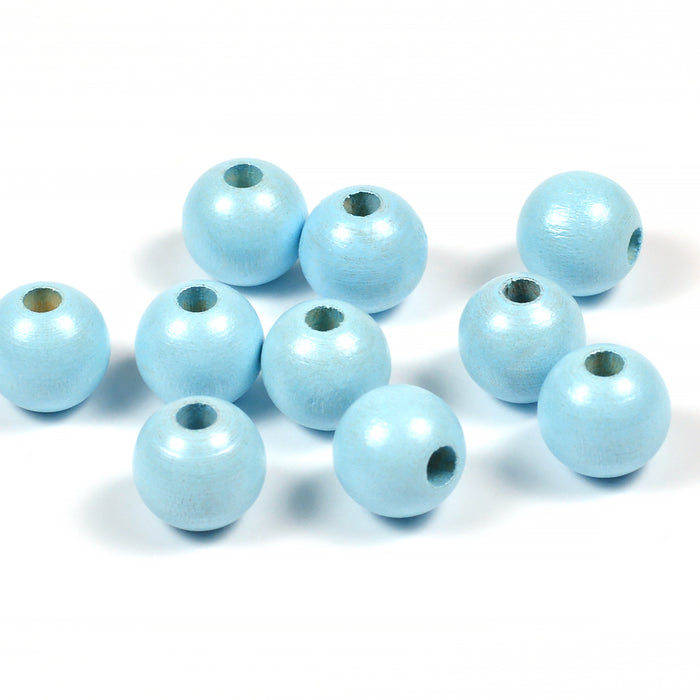 Träpärlor, 10mm, pärlemor-ljusblå, 50st