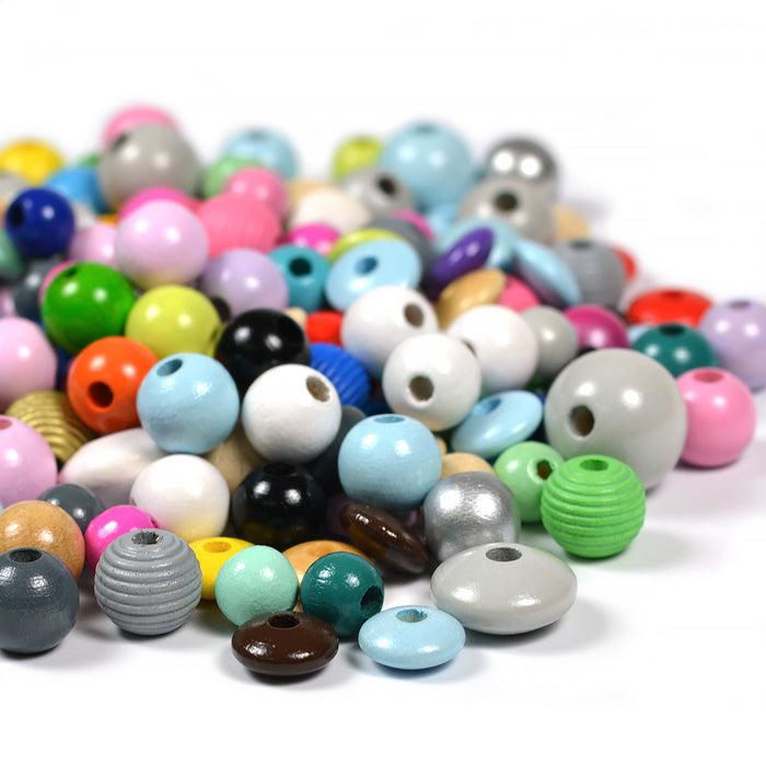 Mixed wooden beads, 8-15mm, approx. 100 pcs