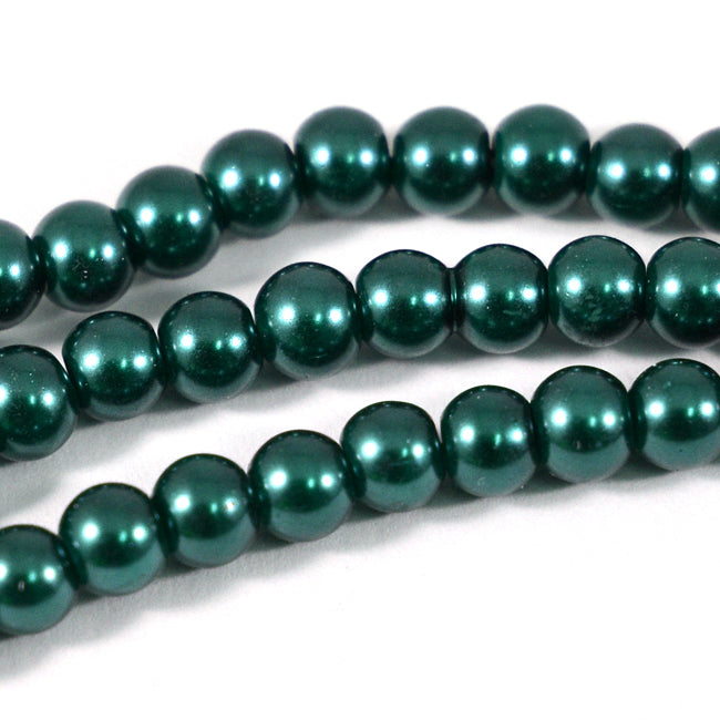 Waxed glass beads, petrol, 6mm