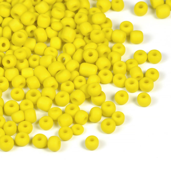 Seed Beads, 4mm, frosted yellow, 30g