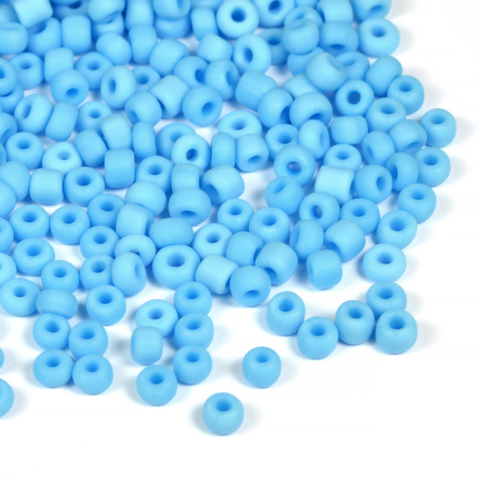 Seed Beads, 4mm, frosted light blue, 30g