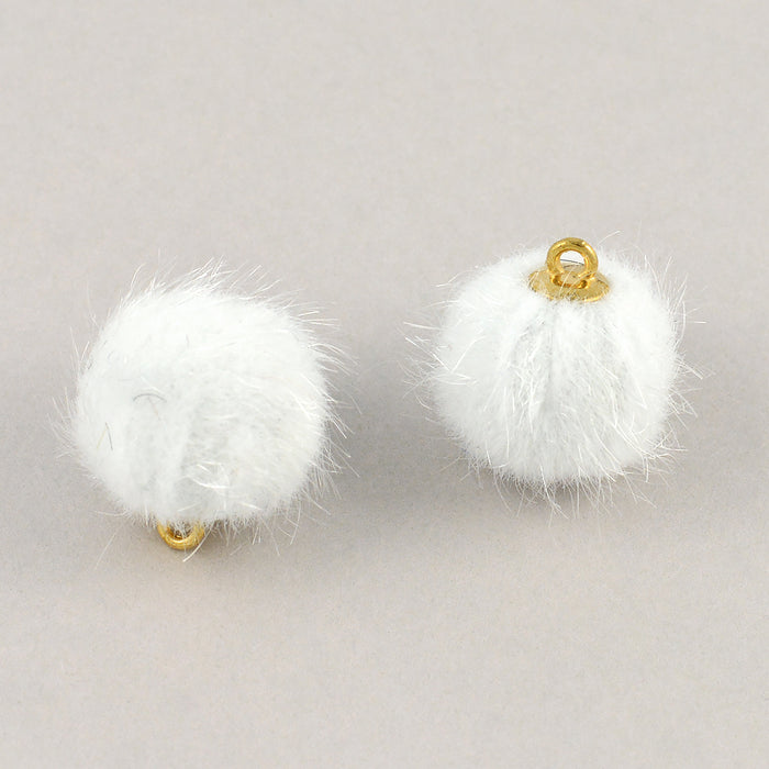 Small fake fur balls, white, 2 pcs