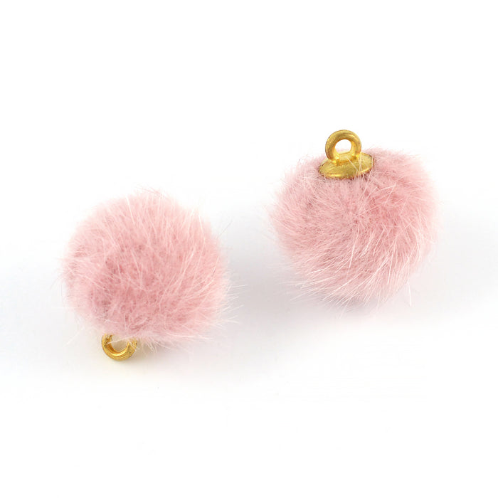 Small fake fur balls, powder pink, 2 pcs