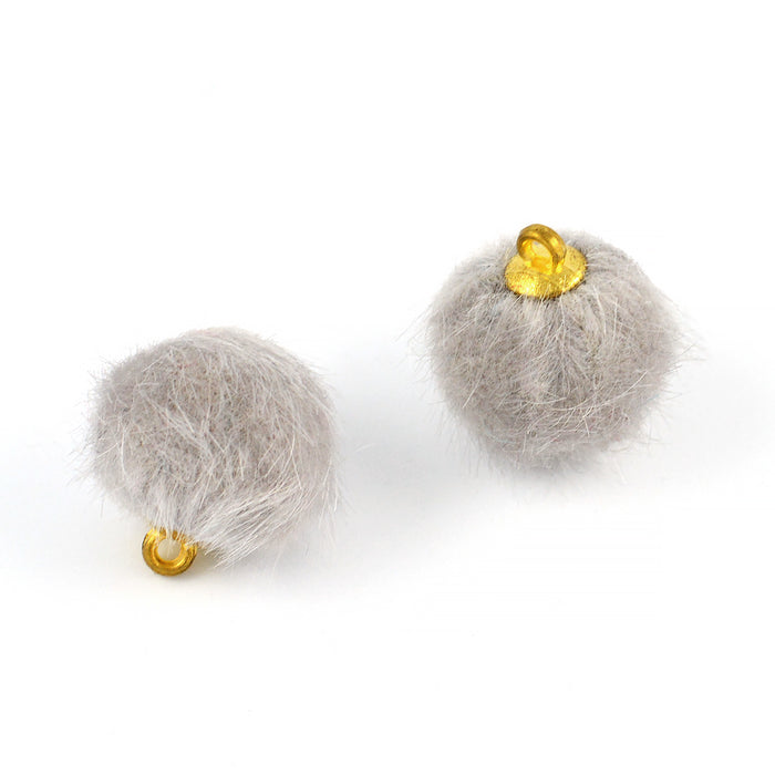 Small faux fur balls, light grey, 2 pcs